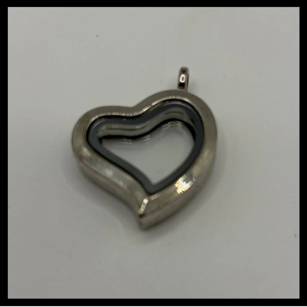 Floating Heart Locket Pendant Small Silver Rhinestone Charm